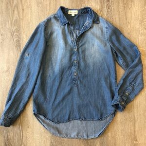 CLOTH & STONE Chambray Half Button Down Popover Top - Size XS